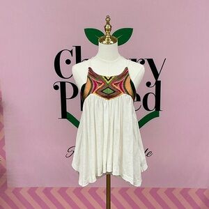 FP Movement by Free People Cream Tank with Multicolor Embroidered Yoke